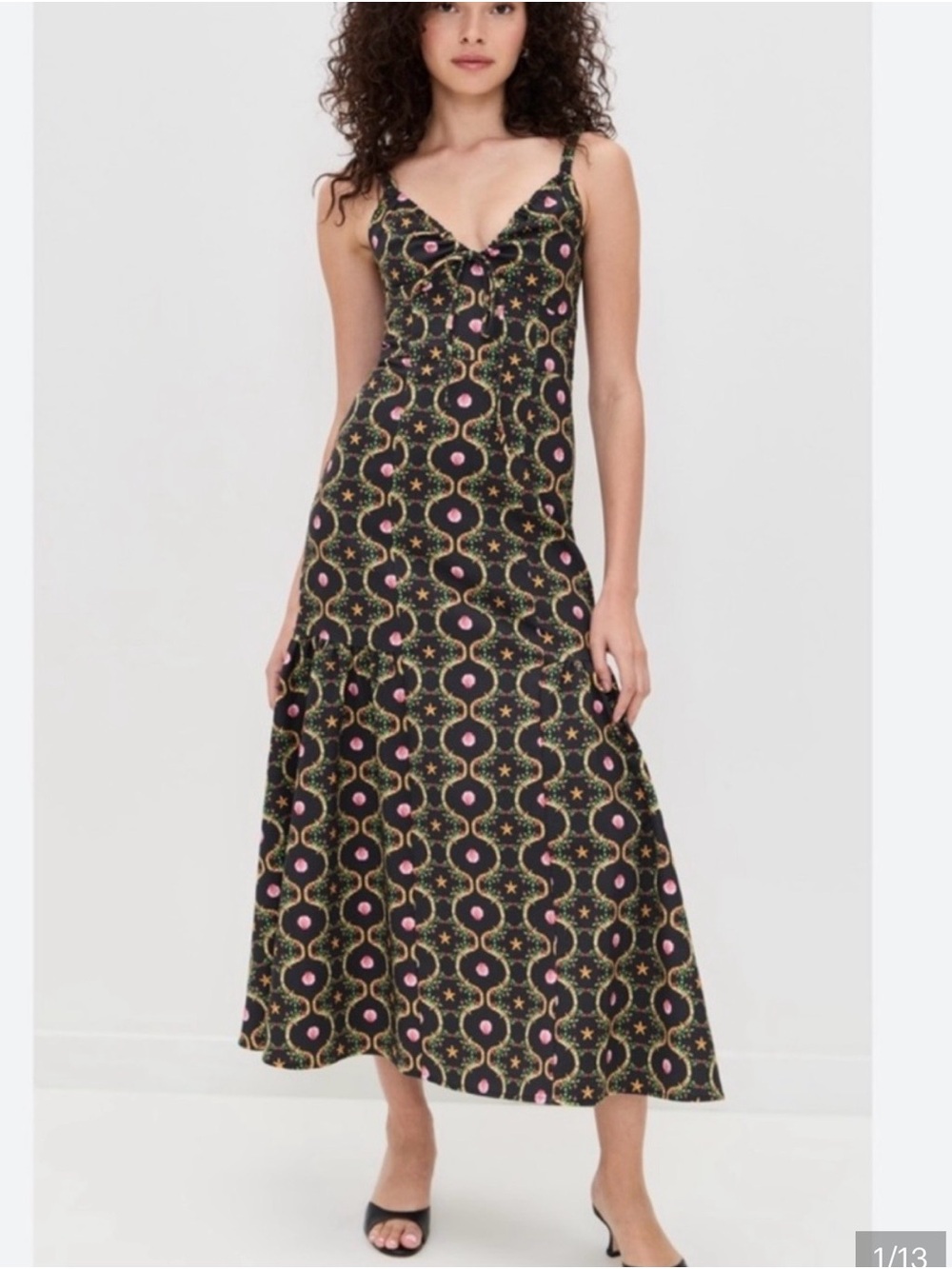 Hill House Black Maxi Dress with Pink & Gold Pattern